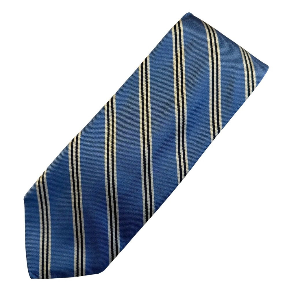 Brooks Brothers Silk Necktie Blue White Black Stripes Preppy Business Formal